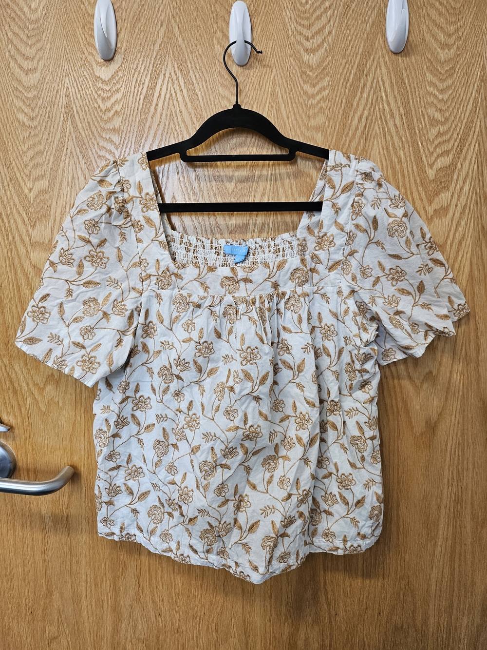 Drapee James Womens Cream Floral Square Neck Top